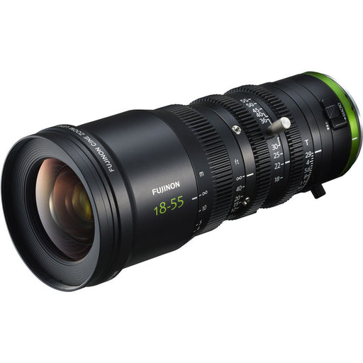 Fujinon MK18-55mm T2.9 cinema zoom lens with Micro Four Thirds mount featuring a constant T2.9 aperture and professional cine controls for MFT cameras.