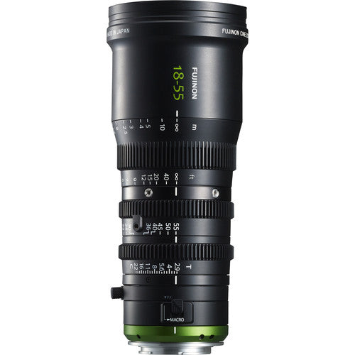 Fujinon MK18-55mm T2.9 cinema zoom lens with Sony E Mount for Super 35 cameras and professional filmmaking.