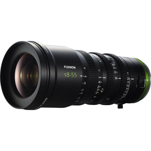 Fujinon MK18-55mm T2.9 cinema zoom lens with Sony E Mount for Super 35 cameras and professional filmmaking.