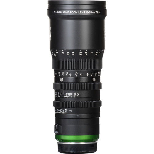 Fujinon MK18-55mm T2.9 cinema zoom lens with Sony E Mount for Super 35 cameras and professional filmmaking.