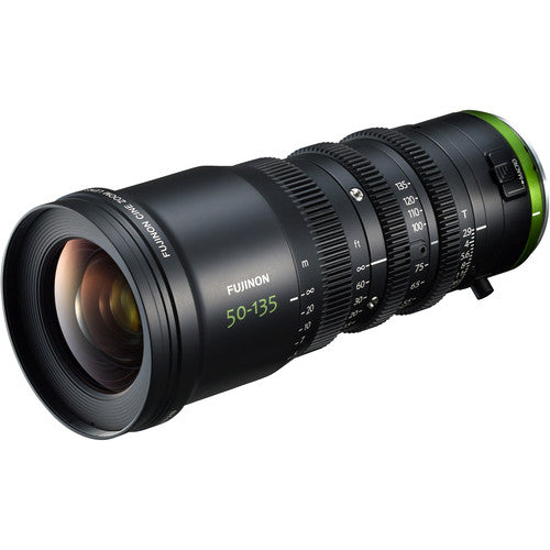 Fujinon MK50-135mm T2.9 cinema zoom lens with Micro Four Thirds mount featuring a constant T2.9 aperture and professional cine controls for MFT cameras.
