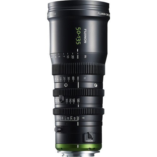 Fujinon MK50-135mm T2.9 cinema zoom lens for Sony E Mount cameras featuring a constant T2.9 aperture, Super 35 coverage, and precision manual cine controls.