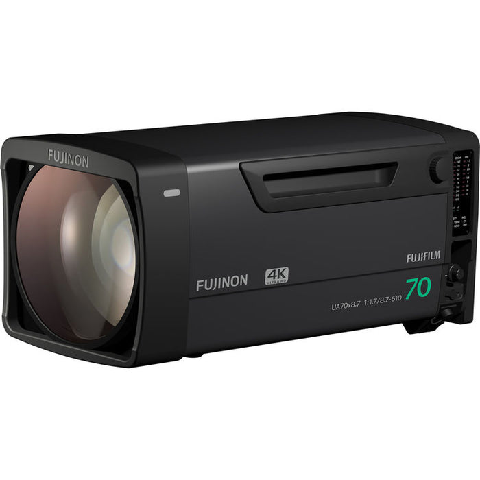 Fujinon UA70x8.7BESM 70x 4K broadcast box zoom lens for 2/3-inch cameras with long-range telephoto capability