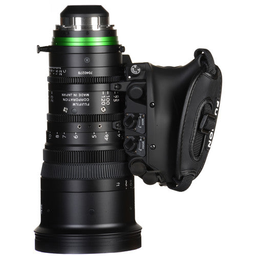 Fujinon XK20-120mm T3.5 Cabrio PL Mount cinema zoom lens with detachable digital servo drive for professional film, television, and live production.
