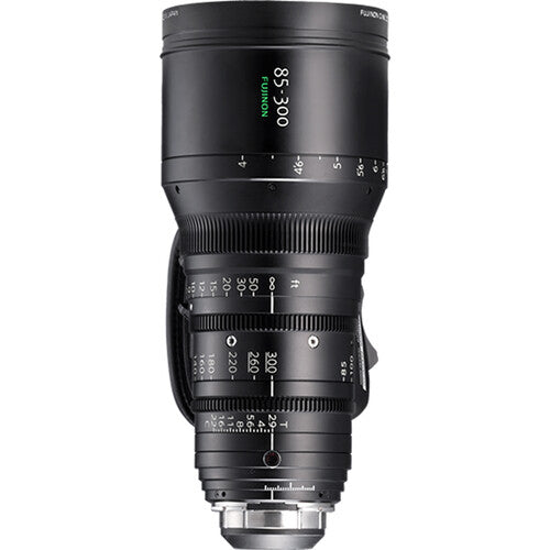 Fujinon ZK 85-300mm T2.9-4.0 Cabrio PL Mount cinema zoom lens with detachable servo drive for professional broadcast and cinematic production.