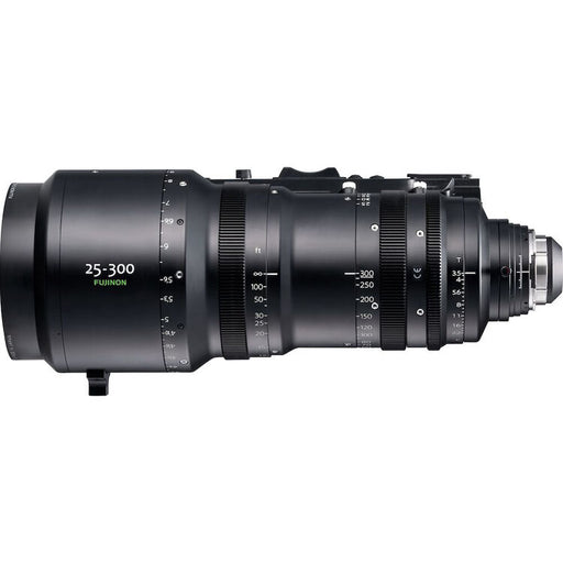Fujinon ZK12x25-F Cabrio 25-300mm T3.5-3.85 cinema zoom lens with ARRI PL mount and detachable digital servo drive for professional film and broadcast production.