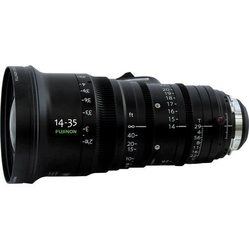 Fujinon ZK14-35mm T2.9 Cabrio PL Mount wide-angle cinema zoom lens with detachable servo drive for professional film and broadcast production.