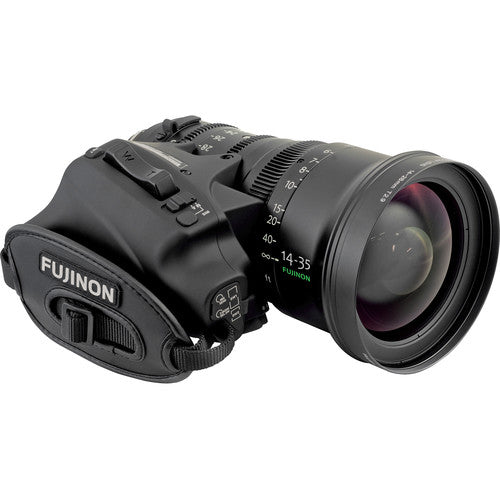 Fujinon ZK14-35mm T2.9 Cabrio PL Mount wide-angle cinema zoom lens with detachable servo drive for professional film and broadcast production.