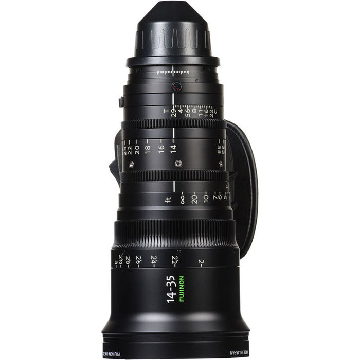 Fujinon ZK14-35mm T2.9 Cabrio PL Mount wide-angle cinema zoom lens with detachable servo drive for professional film and broadcast production.