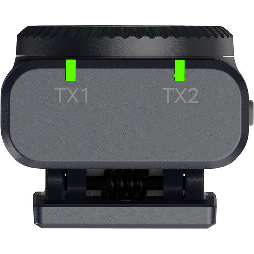 Hollyland LARK M2 DUO 2-person wireless camera-mount microphone system in shine charcoal with transmitters and receiver