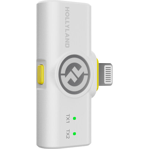 Hollyland LARK M2 DUO 2-person wireless microphone system in ivory white with compact transmitters and receiver