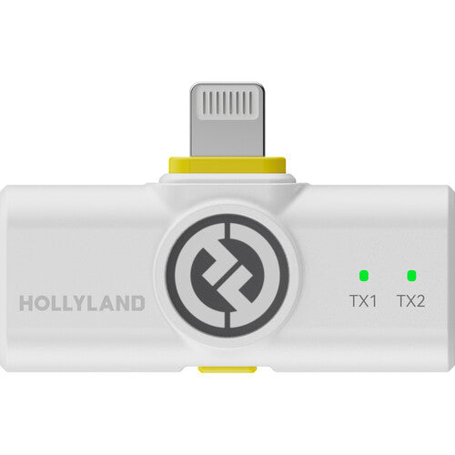 Hollyland LARK M2 DUO 2-person wireless microphone system in ivory white with compact transmitters and receiver