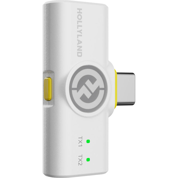 Hollyland LARK M2 DUO 2-person wireless microphone system in ivory white with compact transmitters and receiver