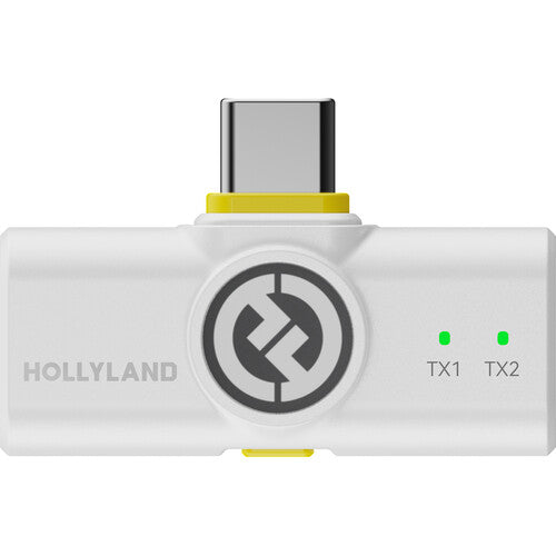 Hollyland LARK M2 DUO 2-person wireless microphone system in ivory white with compact transmitters and receiver