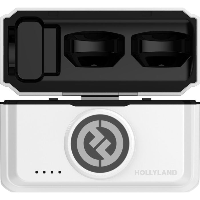 Hollyland LARK M2 DUO 2-person wireless microphone system in ivory white with compact transmitters and receiver