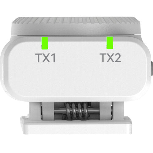 Hollyland LARK M2 DUO 2-person wireless microphone system in ivory white with compact transmitters and receiver