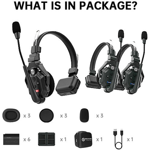 Hollyland Solidcom C1-3S full-duplex wireless DECT intercom system with three headsets for professional production communication