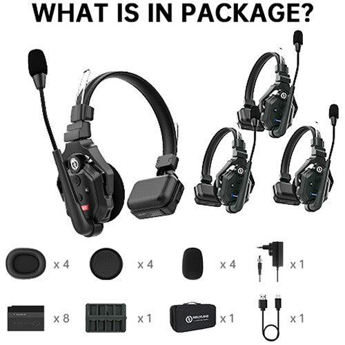 Hollyland Solidcom C1-4S full-duplex wireless DECT intercom system with four headsets for production teams