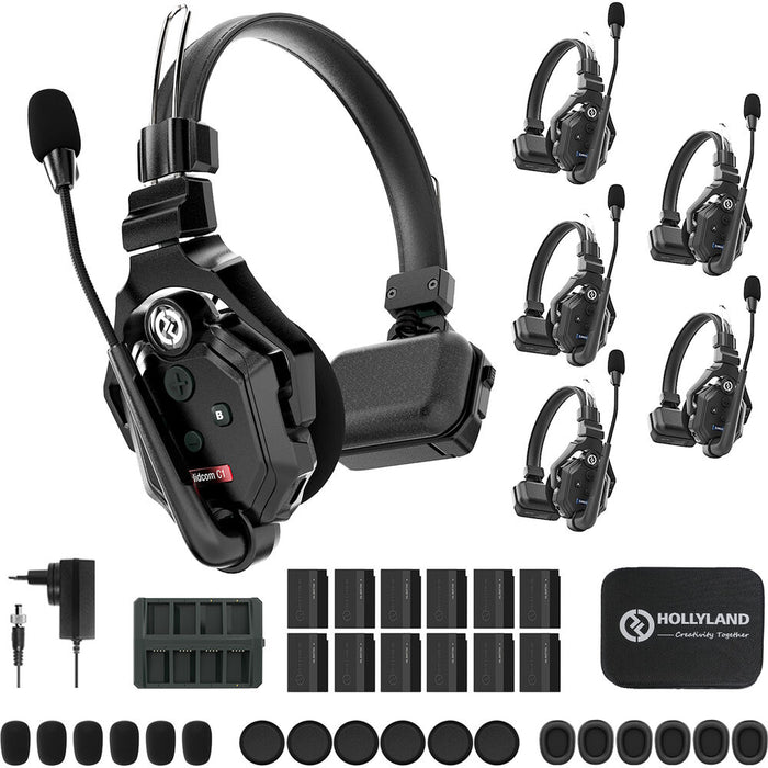 Hollyland Solidcom C1-6S full-duplex wireless DECT intercom system with six headsets