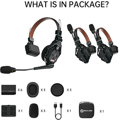 Hollyland Solidcom C1 Pro-3S full-duplex ENC wireless intercom system with three 1.9 GHz headsets