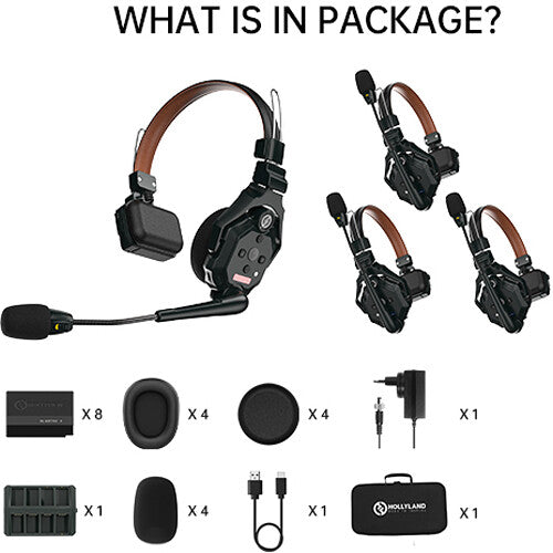 Hollyland Solidcom C1 Pro-4S full-duplex ENC wireless intercom system with three 1.9 GHz headsets