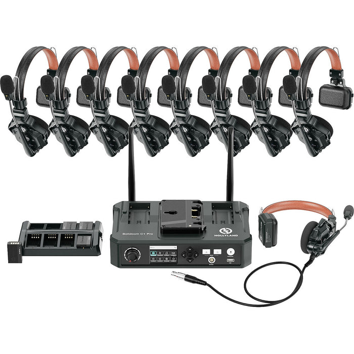 Hollyland Solidcom C1 Pro-Hub8S 9-person full-duplex wireless intercom system with hub and ENC headsets