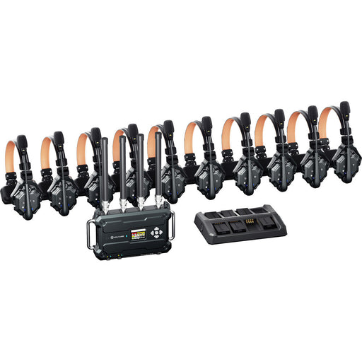 Hollyland Solidcom C1 Pro Roaming Hub 10S full-duplex wireless intercom system with 10 single-ear headsets and G-Mount hub