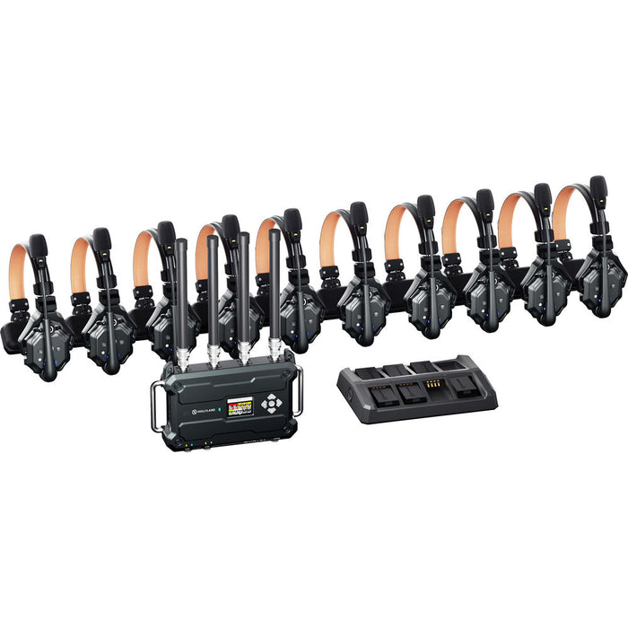 Hollyland Solidcom C1 Pro Roaming Hub 10S full-duplex wireless intercom system with 10 single-ear headsets and G-Mount hub
