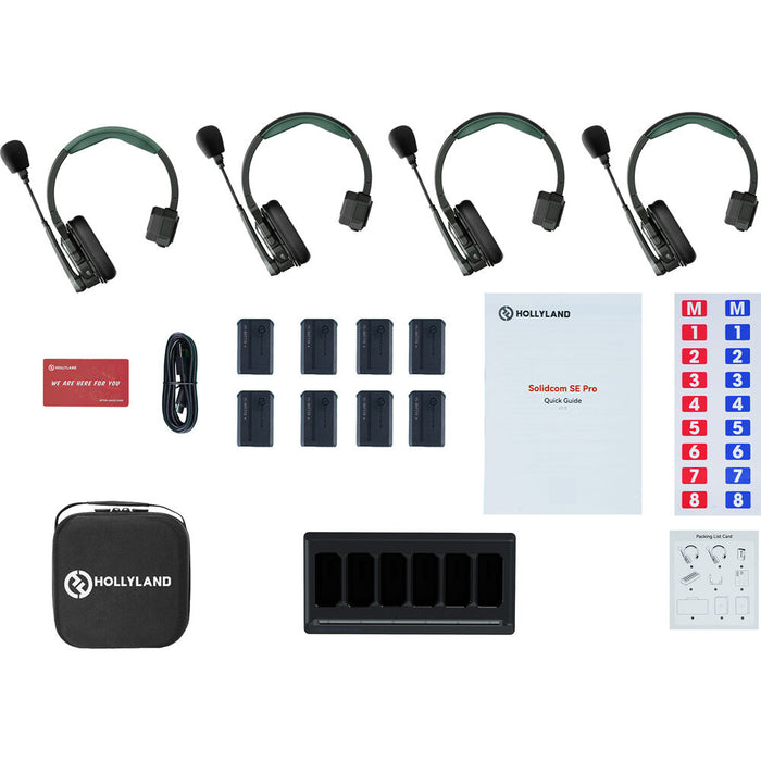 Hollyland Solidcom SE Pro 4S 1.9 GHz 4-person full-duplex single-ear wireless intercom system with master and remote headsets