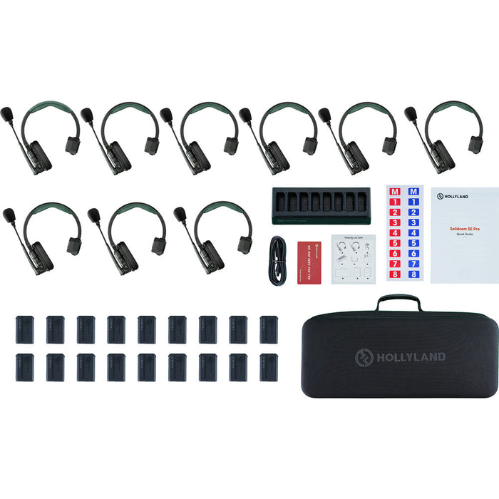 Hollyland Solidcom SE Pro 9S 1.9 GHz 9-person full-duplex single-ear wireless intercom system with master and remote headsets