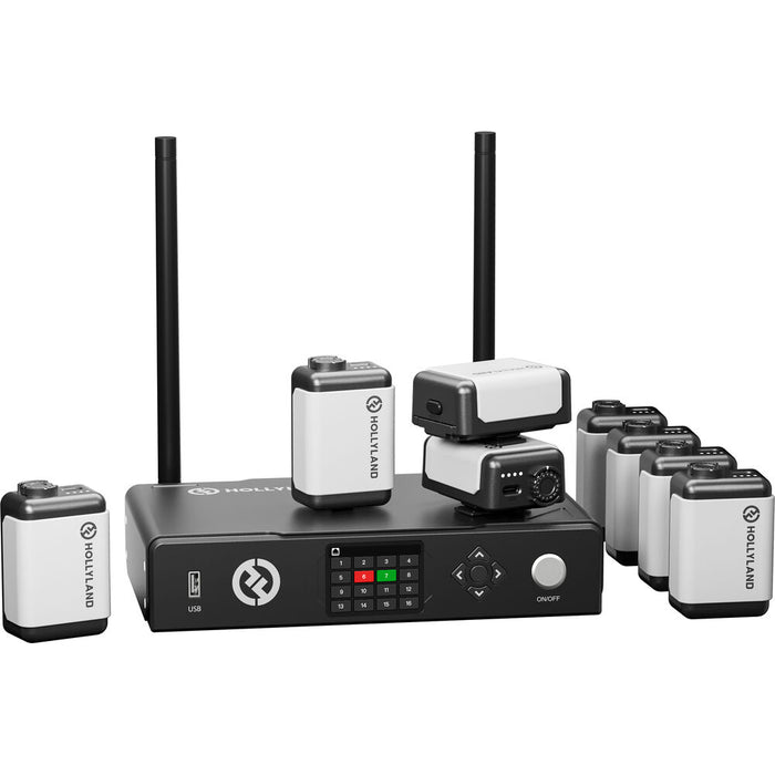 Hollyland wireless tally system with eight camera-mounted tally lights for live video production