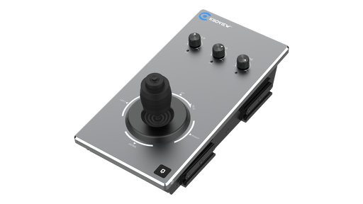 Kiloview DQ-01 PTZ deck controller with joystick, control knobs, and tally lights for live camera production control.
