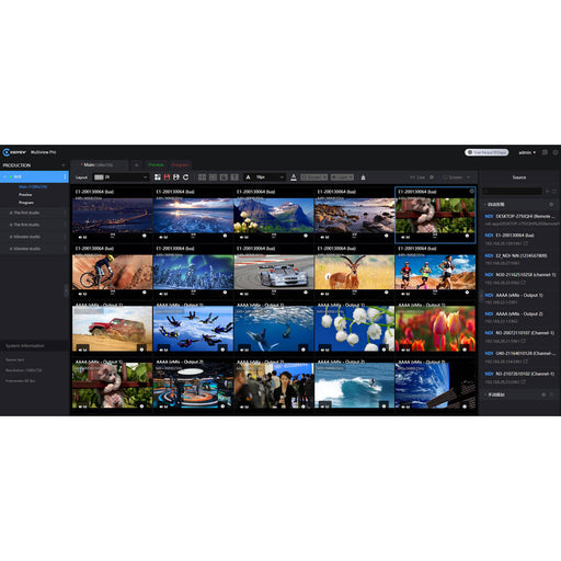 Kiloview Multiview Pro software interface displaying multiple NDI streams on a Windows system
