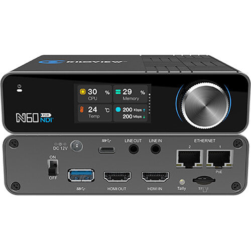 Kiloview N60 HDMI to NDI Converter, supporting 4K UHD video output, professional broadcast equipment.