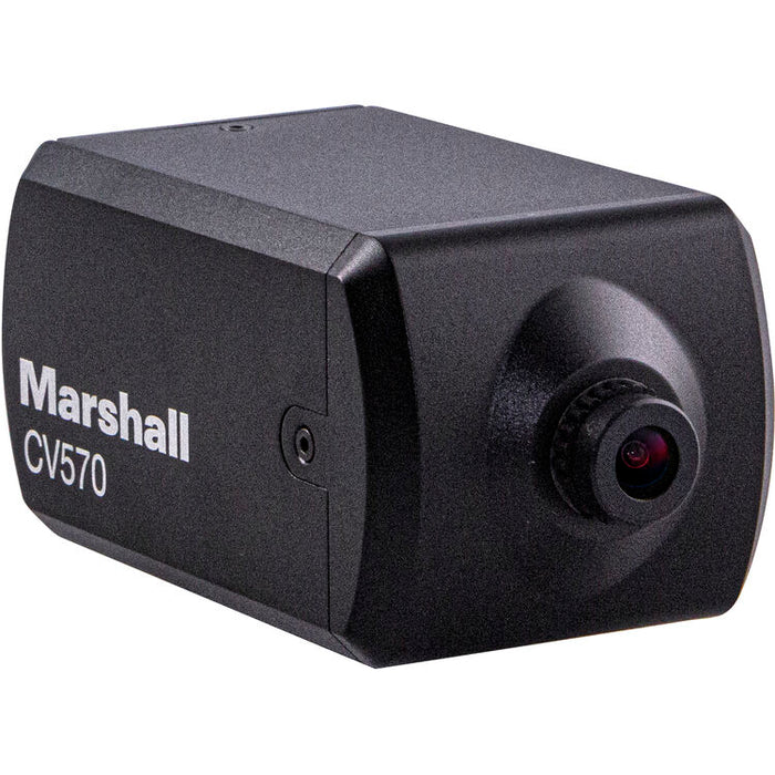 Marshall CV570 miniature HD camera with NDI|HX3, SRT streaming, and HDMI output for broadcast and AV applications