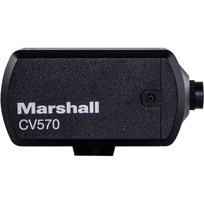 Marshall CV570 miniature HD camera with NDI|HX3, SRT streaming, and HDMI output for broadcast and AV applications