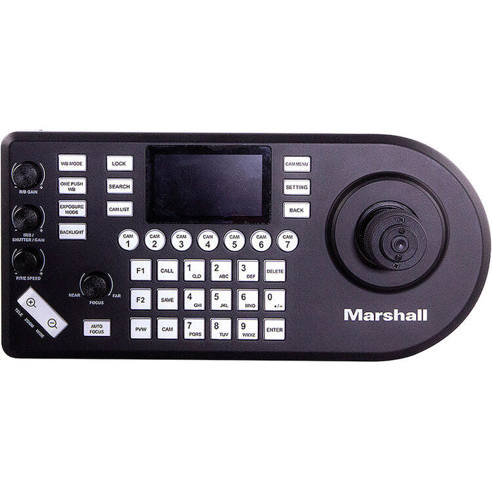 Marshall Electronics VS-PTC-300 IP and NDI PTZ camera controller with joystick and touchscreen interface