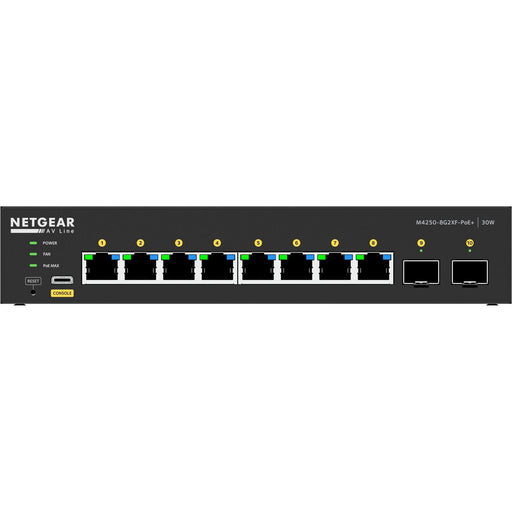 "Netgear GSM4210PX-100NAS 8-Port Gigabit PoE+ Managed Switch with SFP (220W) for high-performance AV networking and system integration.