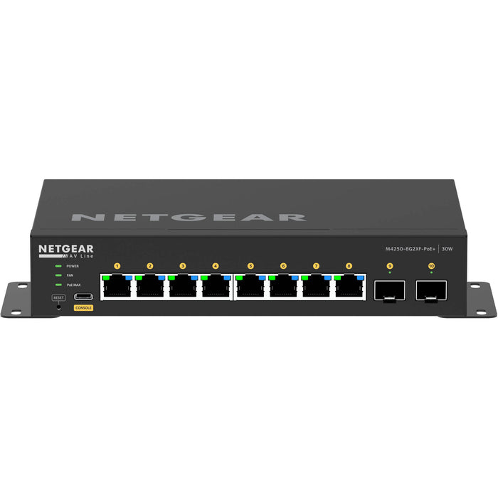 "Netgear GSM4210PX-100NAS 8-Port Gigabit PoE+ Managed Switch with SFP (220W) for high-performance AV networking and system integration.