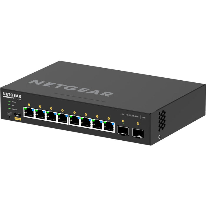 "Netgear GSM4210PX-100NAS 8-Port Gigabit PoE+ Managed Switch with SFP (220W) for high-performance AV networking and system integration.
