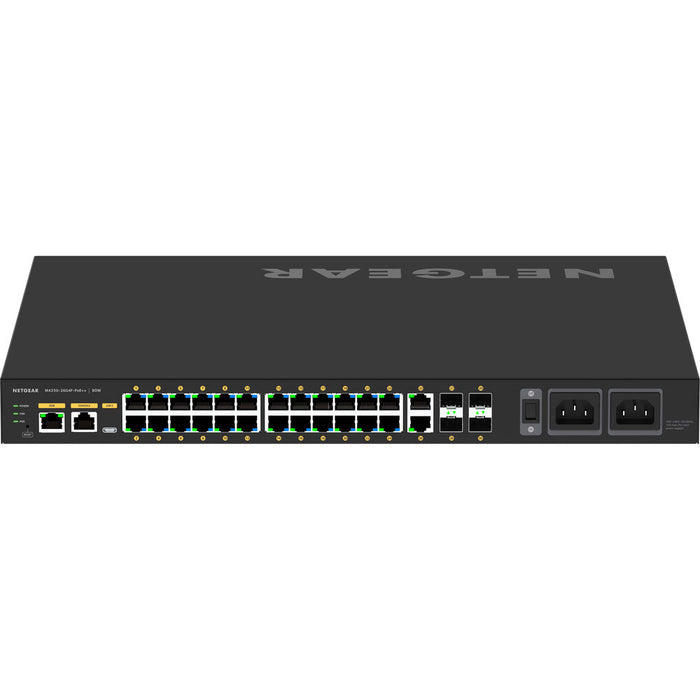 Netgear AV Line M4250-26G4F-PoE++ (GSM4230UP) Managed Switch front and rear view