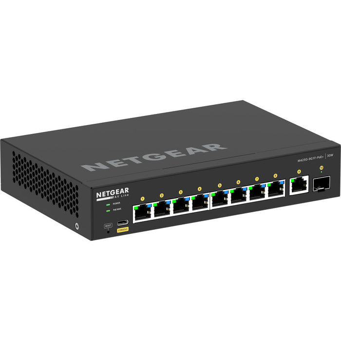 Netgear GSM4212P-100NAS 12-Port PoE+ Managed Network Switch with Layer 2 and Layer 3 features for small to medium business networks.