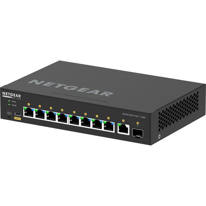 Netgear GSM4212P-100NAS 12-Port PoE+ Managed Network Switch with Layer 2 and Layer 3 features for small to medium business networks.