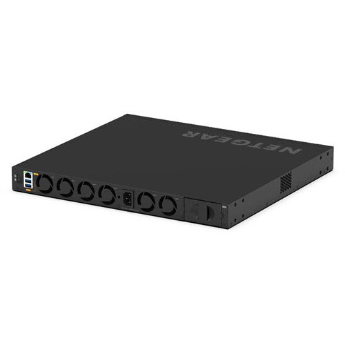 NETGEAR AV Line M4350-24F4X managed network switch featuring twenty-four Gigabit SFP fiber ports and four 10 Gigabit SFP+ uplink ports for professional AV-over-IP, enterprise, and broadcast networking.