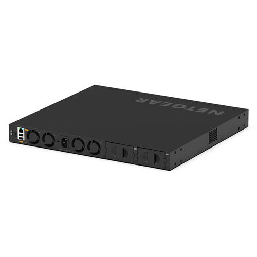 NETGEAR AV Line M4350-24M4X4V managed switch with twenty-four 2.5 Gigabit PoE++ ports, four 10 Gigabit Ethernet ports, four 25 Gigabit SFP28 uplinks, and advanced AV-over-IP networking capabilities.