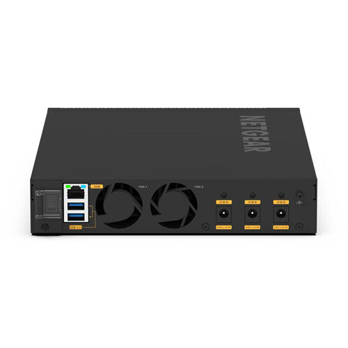 NETGEAR AV Line M4350-8M2V managed network switch with eight 2.5 Gigabit PoE++ ports and two 25 Gigabit SFP28 uplink ports for professional AV-over-IP, enterprise networking, and broadcast applications.