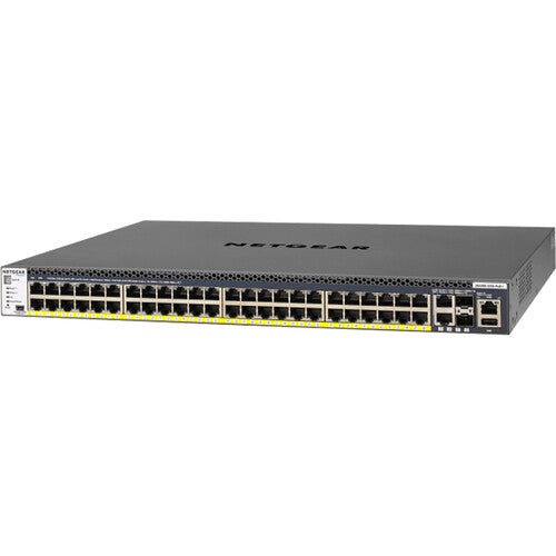 Netgear GSM4352PA-100NES 48-Port PoE+ Managed Ethernet Switch with 4 SFP+ 10G Uplink Ports, ideal for enterprise networks