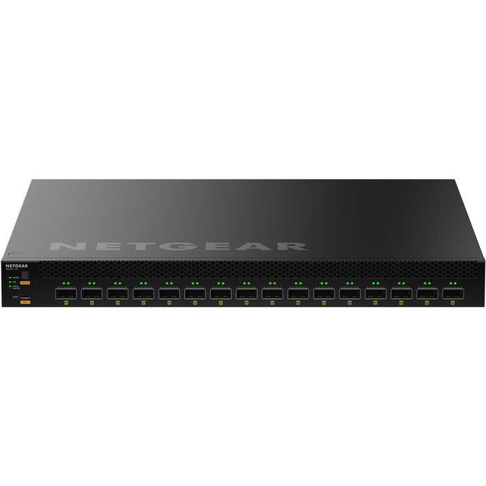 NETGEAR M4350-16C managed network switch with sixteen 100 Gigabit QSFP28 ports for enterprise networking, data center connectivity, broadcast, and professional AV-over-IP applications.