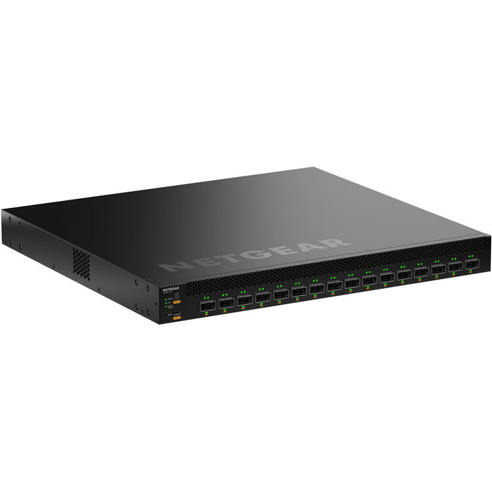 NETGEAR M4350-16C managed network switch with sixteen 100 Gigabit QSFP28 ports for enterprise networking, data center connectivity, broadcast, and professional AV-over-IP applications.