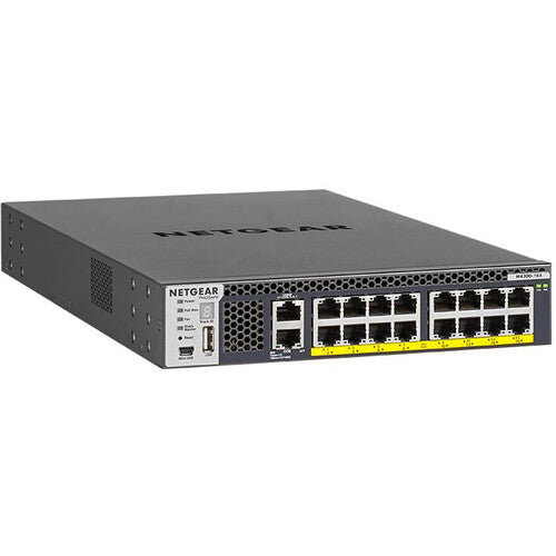 Netgear XSM4316PA-100NES 16-Port 10G SFP+ Managed Network Switch with PoE+ Support, offering high-performance networking solutions.